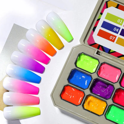 1pc Nine Grid Fluorescent Pat Gel Transfer Gel Rainbow Bright Colors High Saturation UV&LED Nail Polish Gel Salon DIY Y2K INS