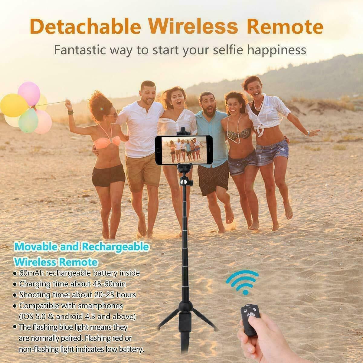 Selfie Stick Tripod 40" Bluetooth Remote Portable for iPhone and Android Phones - Renee Lane Company