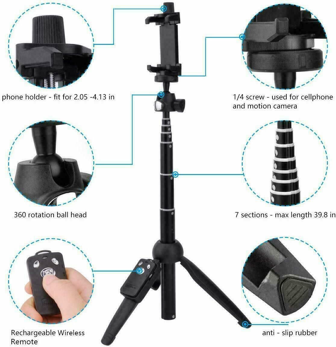 Selfie Stick Tripod 40" Bluetooth Remote Portable for iPhone and Android Phones - Renee Lane Company