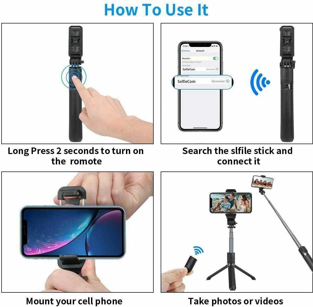 Selfie Stick Tripod Remote Desktop Stand Cell Phone Holder For iPhone Samsung US - Renee Lane Company