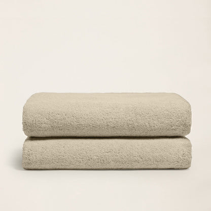 Sand cotton towel set, plush folded towels with thick terry loop texture