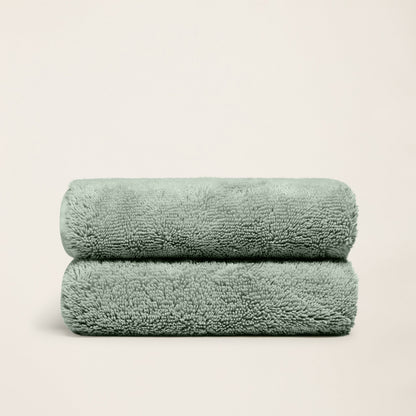 Plush cotton towels, mint green, two folded towels with textured looped pile