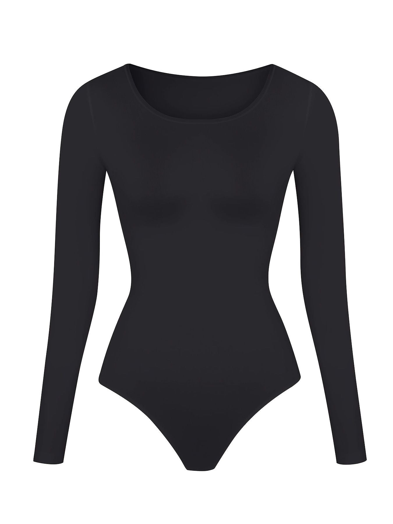 Sexy Basic Slim Bodysuit, Solid Round Neck Long Sleeve Waist Bodycon One Piece Bodysuit, Women's Clothing - Renee Lane Company