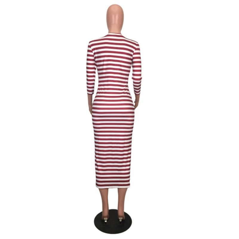 Sexy striped midi bodycon dress Women autumn winter female - Renee Lane Company