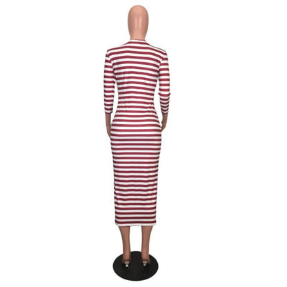 Sexy striped midi bodycon dress Women autumn winter female - Renee Lane Company