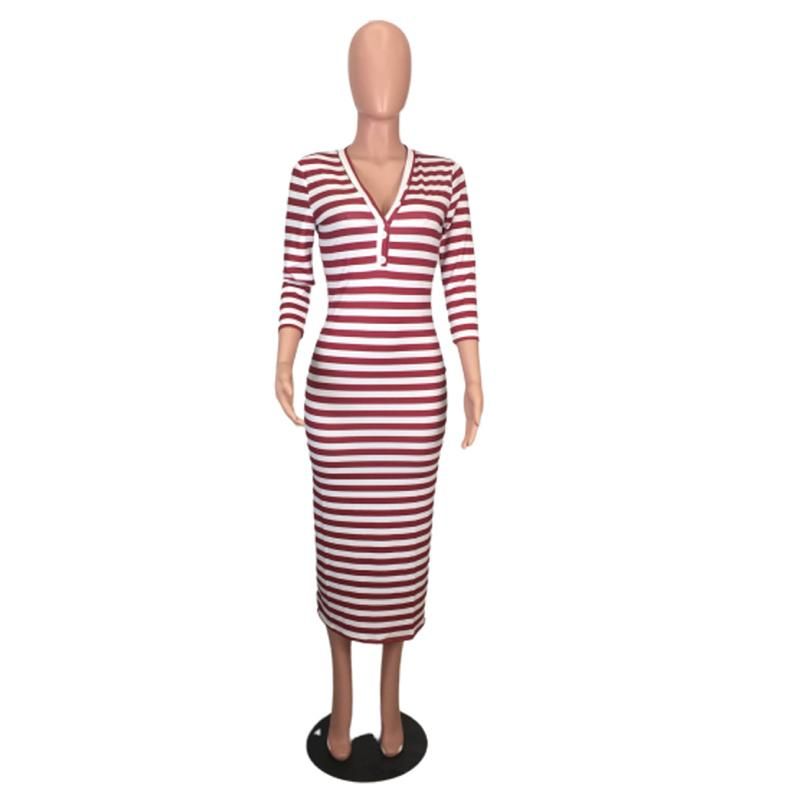 Sexy striped midi bodycon dress Women autumn winter female - Renee Lane Company