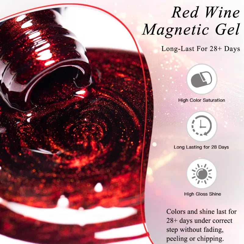 10ml Red Wine Cat Magnetic Gel Nail Polish Glitter Semi Permanant Soak Off UV LED Gel Varnish For Manicure DIY Nail Supplies