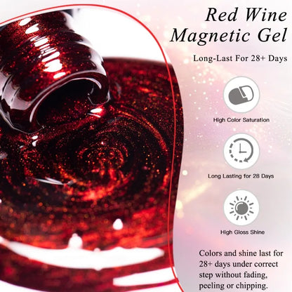 10ml Red Wine Cat Magnetic Gel Nail Polish Glitter Semi Permanant Soak Off UV LED Gel Varnish For Manicure DIY Nail Supplies
