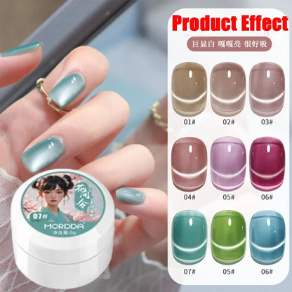 5g/Bottle White Moonlight Nail Cat's Eye Gel Magnetic Satin Gel Polish 9-Colors Soak Off Glitter Phototherapy Manicure Varnish