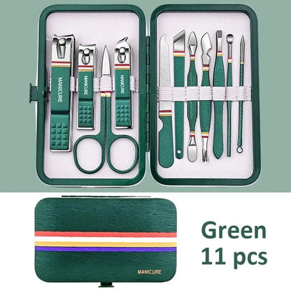 Ouriner 6-18Pcs Portable Manicure Sets Pedicure Kits Bright Black Nail Clipper Set Personal Care Tools Eyebrow Scissors