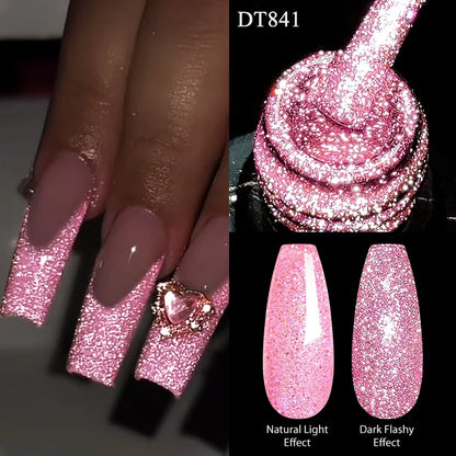 7ml Reflective Glitter Nail Gel Polish Semi Permanent French Style Nail Art UV LED Gel Sparkling Soak Off Manicure Varnish DIY