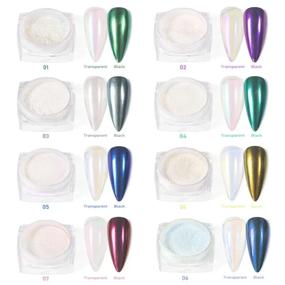 12Pcs/Set Aurora White Nail Mirror Powder 0.3g/Jar Shimmer Moonlight Chrome Pigment Dust for UV Gel Polish Manicure Decorations