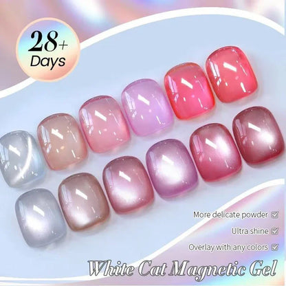 1-9pcs TC Flow Light White Cat Eye Gel Nail Polish Ultra Shine Soak Off UV Gel Mirror Glass Cat Magnet Gel Varnish Nail Supplies