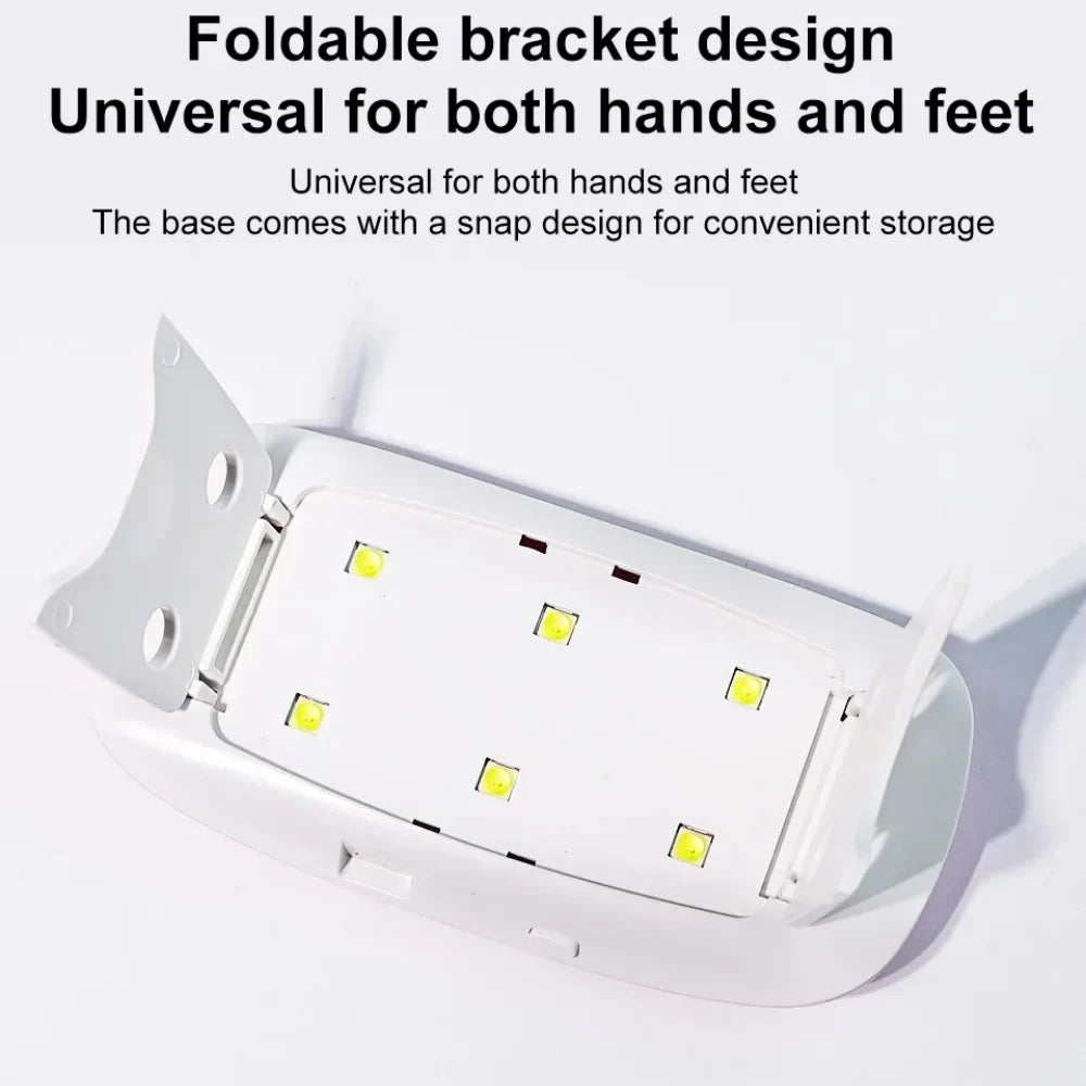 Portable 6 LED UV Nail Lamp 6W Mini Nail Dryer Machine Foldable Manicure Tool for Gel Polish Varnish Quick Drying USB Cable