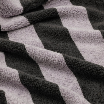 Australian cotton towel with lilac and dark charcoal wide stripe pattern