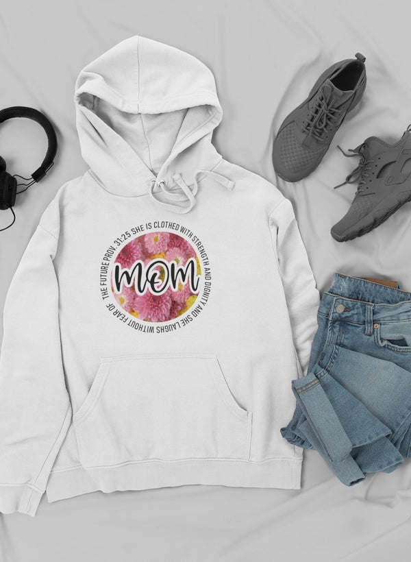 She Is Strong Proverbs Floral Mom Hoodie - Renee Lane Company