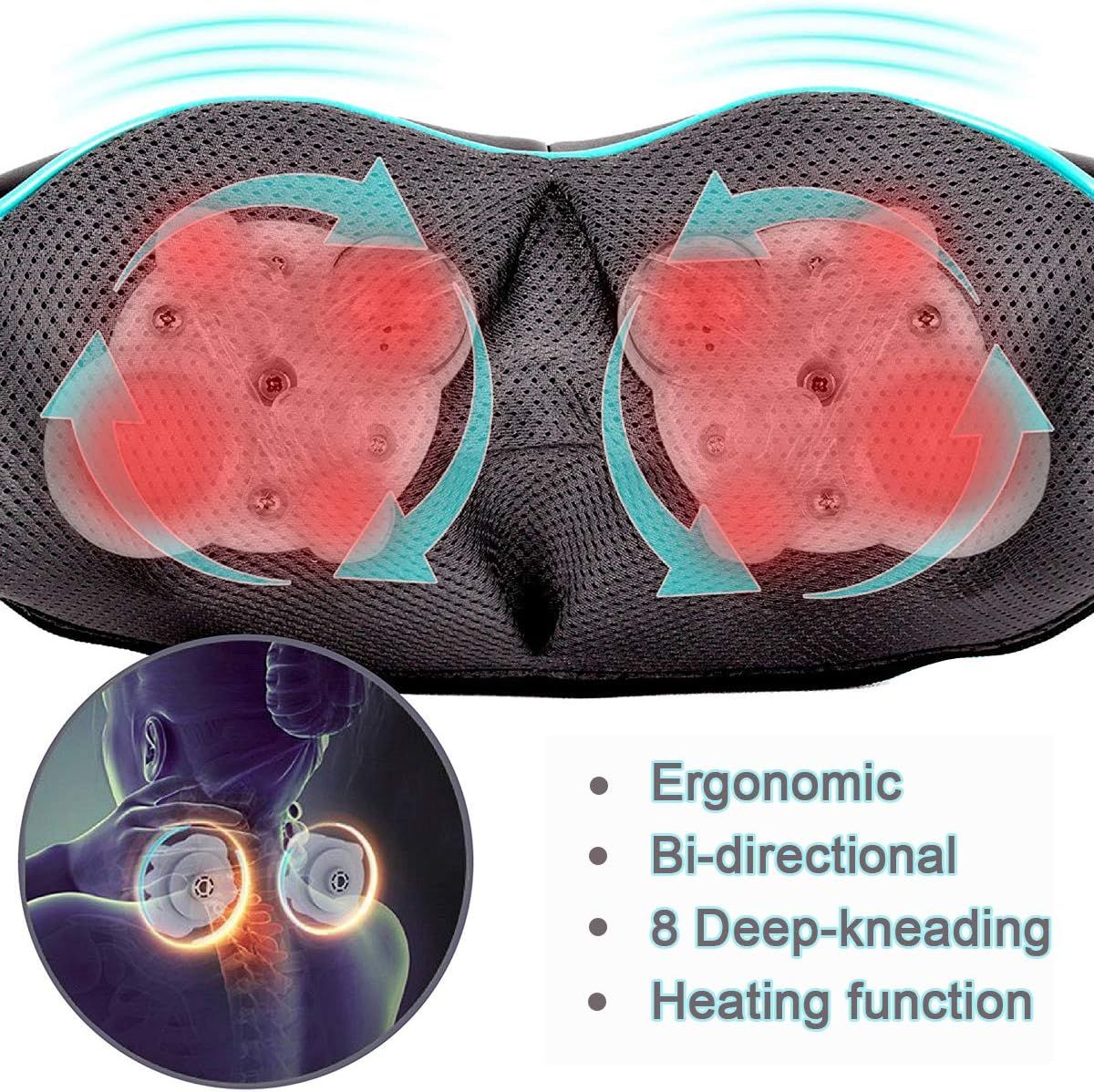 Shiatsu Neck Massager for Pain Relief – Deep Kneading Back Shoulder Massage with Heat – Ideal for Valentine's Day, Christmas, Mother's Day, Father's Day, Gifts for Men Women Mom Dad Her Him - Renee Lane Company