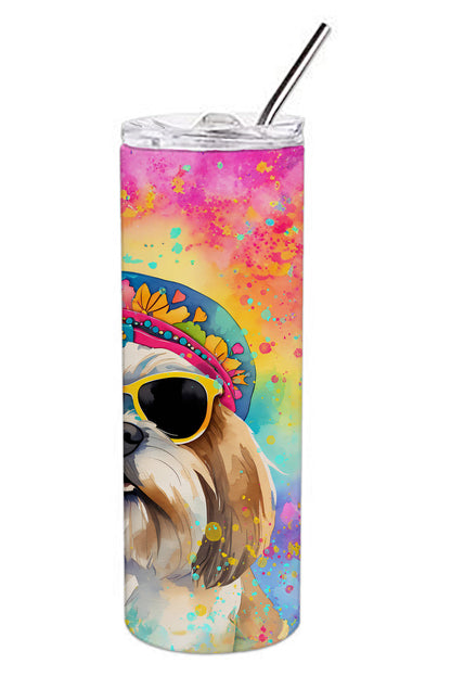 Shih Tzu Hippie Dawg Stainless Steel Skinny Tumbler Vacuum Double Walled Reusable Insulated Tumbler Travel Cup for Coffee Cocktails Gift with Lid, 20 oz - Renee Lane Company