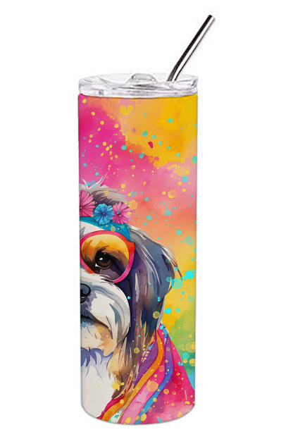 Shih Tzu Hippie Dawg Stainless Steel Skinny Tumbler Vacuum Double Walled Reusable Insulated Tumbler Travel Cup for Coffee Cocktails Gift with Lid, 20 oz - Renee Lane Company