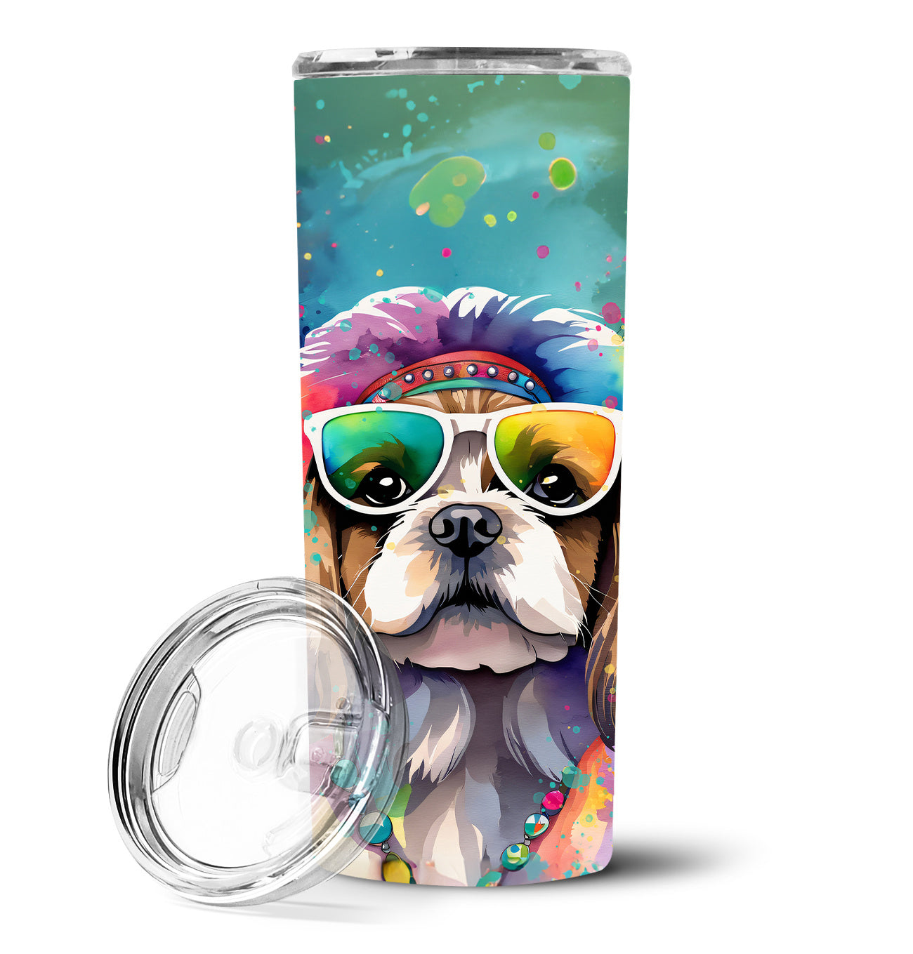 Shih Tzu Hippie Dawg Stainless Steel Skinny Tumbler Vacuum Double Walled Reusable Insulated Tumbler Travel Cup for Coffee Cocktails Gift with Lid, 20 oz - Renee Lane Company