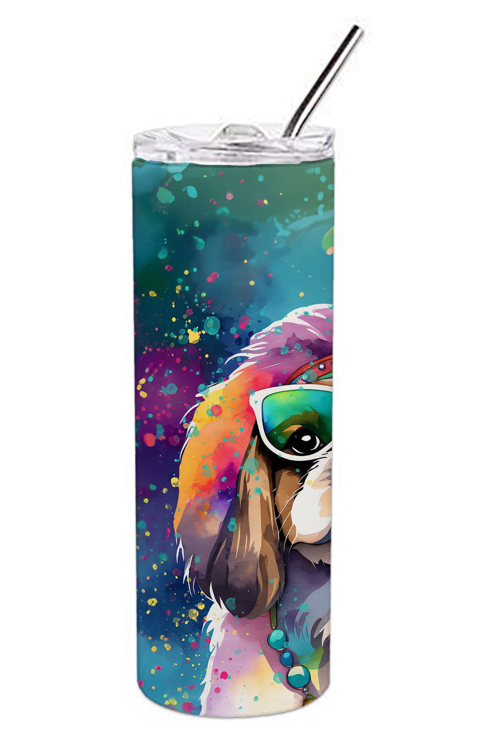 Shih Tzu Hippie Dawg Stainless Steel Skinny Tumbler Vacuum Double Walled Reusable Insulated Tumbler Travel Cup for Coffee Cocktails Gift with Lid, 20 oz - Renee Lane Company