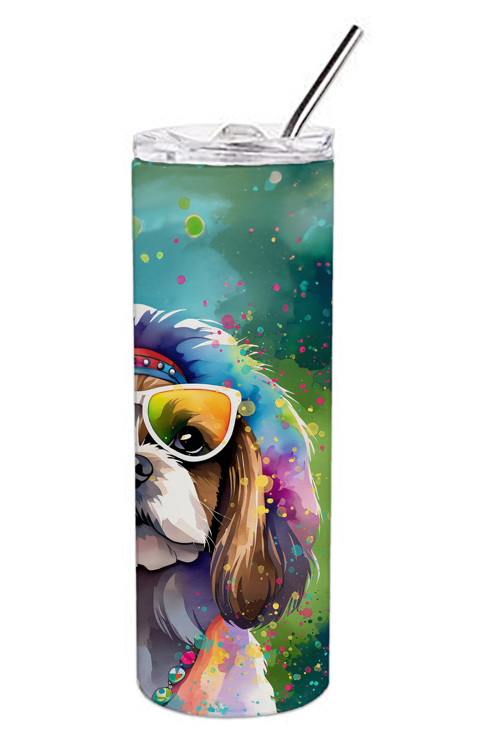 Shih Tzu Hippie Dawg Stainless Steel Skinny Tumbler Vacuum Double Walled Reusable Insulated Tumbler Travel Cup for Coffee Cocktails Gift with Lid, 20 oz - Renee Lane Company