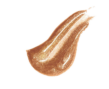 Amber-gold shimmering body oil swirl with glossy glitter texture