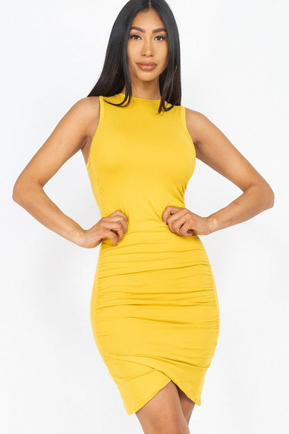 Shirred Bodycon Mini Dress - Stretch Knit - Sleeveless - Renee Lane Company