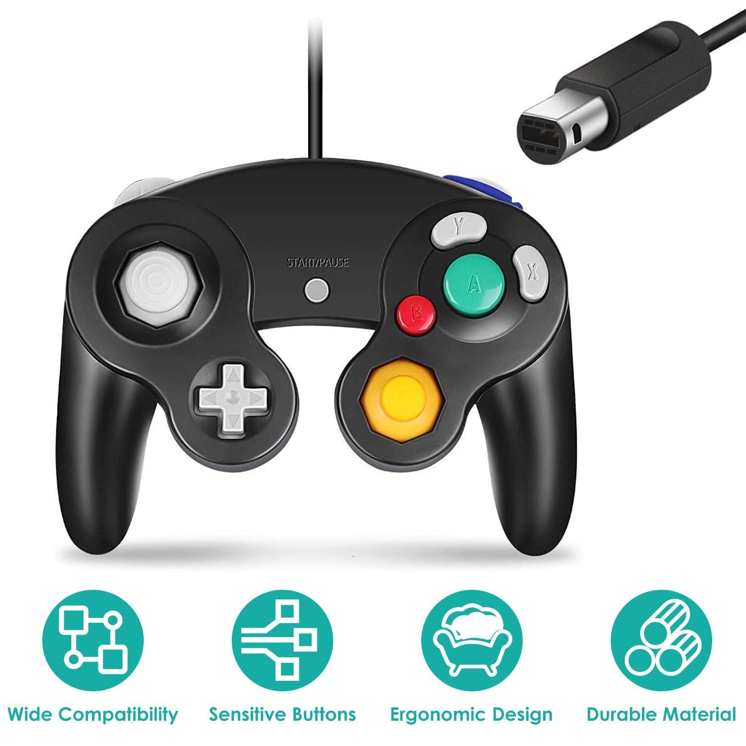 Shock Wired Game Controller Gamepad Compatible with Nintendo Wii Gamecube - Renee Lane Company