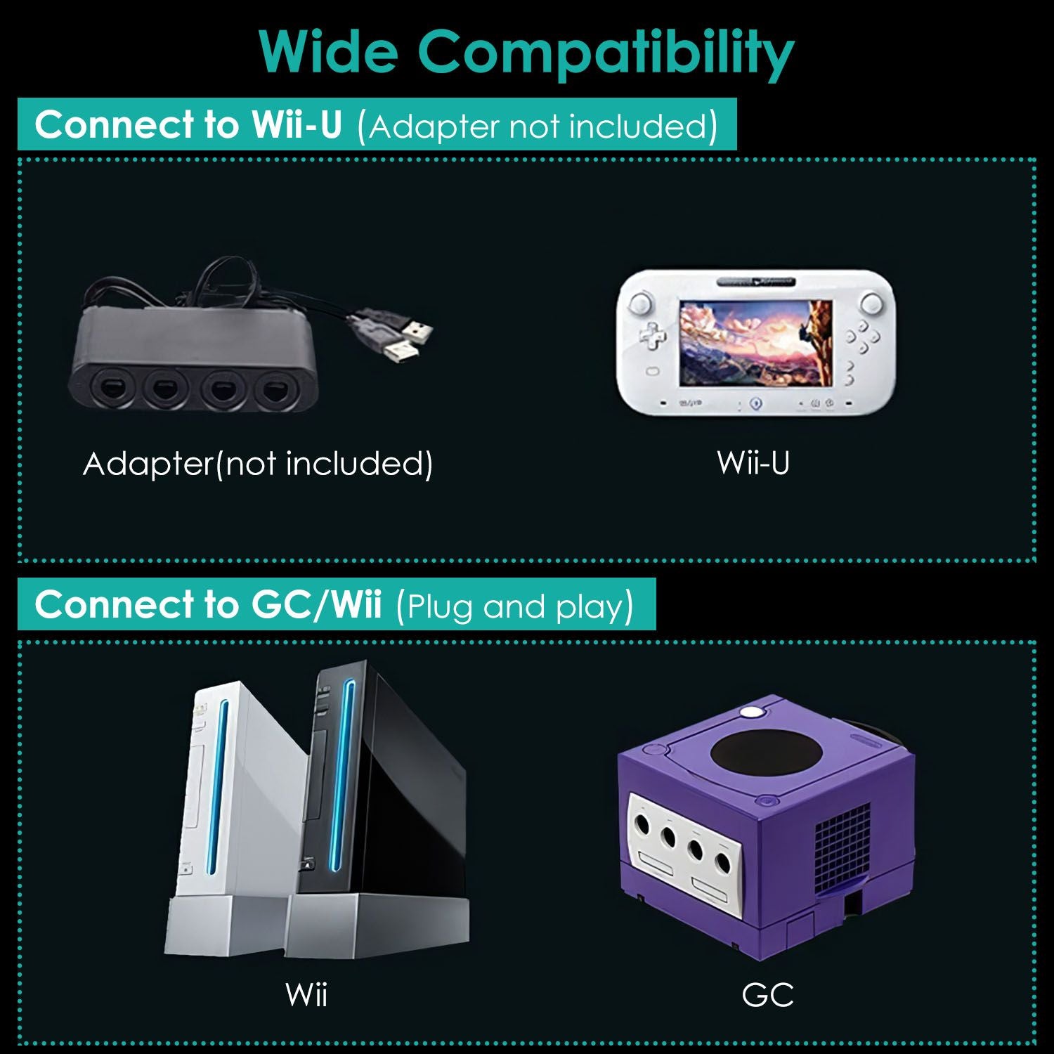 Shock Wired Game Controller Gamepad Compatible with Nintendo Wii Gamecube - Renee Lane Company