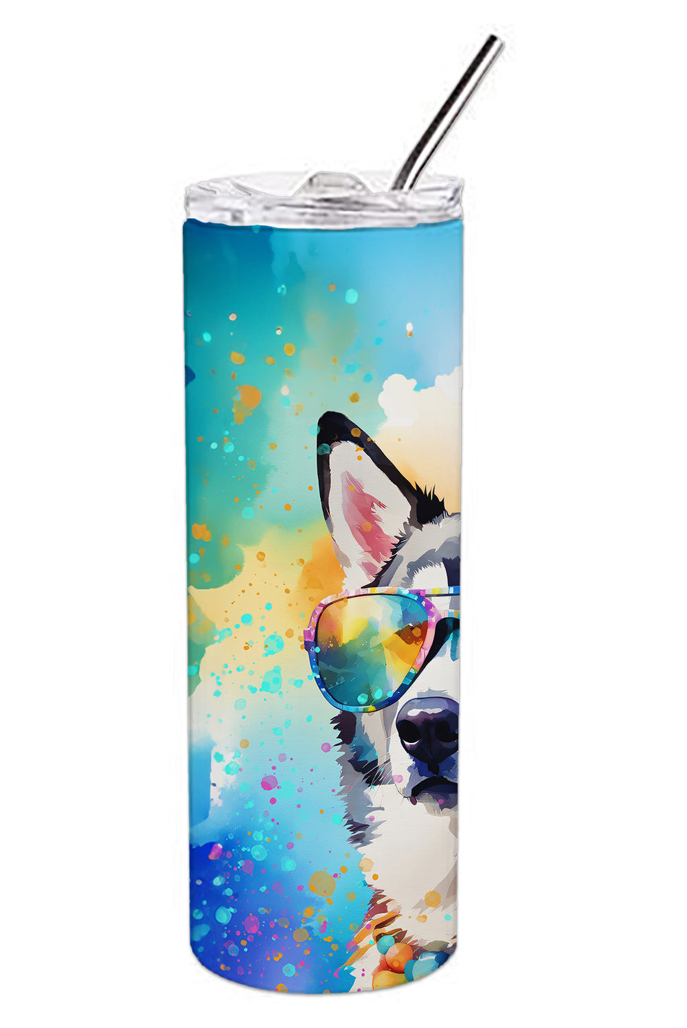 Siberian Husky Hippie Dawg Stainless Steel Skinny Tumbler Vacuum Double Walled Reusable Insulated Tumbler Travel Cup for Coffee Cocktails Gift with Lid, 20 oz - Renee Lane Company