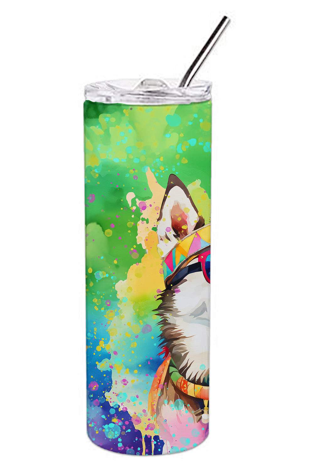 Siberian Husky Hippie Dawg Stainless Steel Skinny Tumbler Vacuum Double Walled Reusable Insulated Tumbler Travel Cup for Coffee Cocktails Gift with Lid, 20 oz - Renee Lane Company