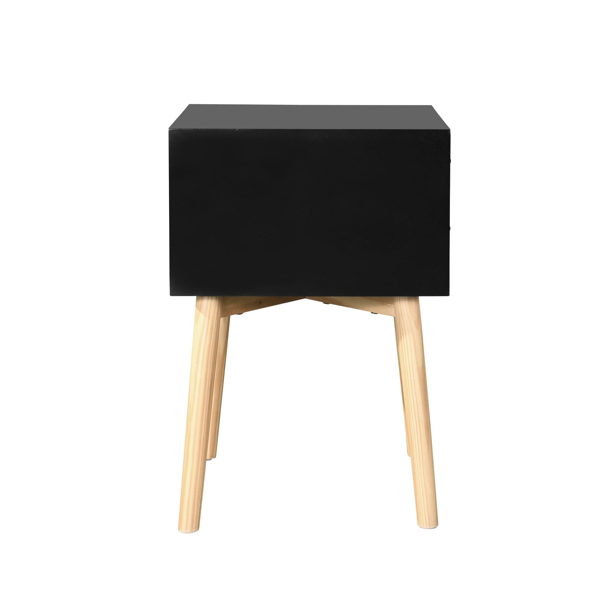 Side Table with 2 Drawer and Rubber Wood Legs;  Mid-Century Modern Storage Cabinet for Bedroom Living Room Furniture;  Black - Renee Lane Company