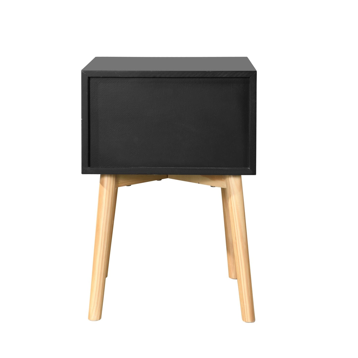Side Table with 2 Drawer and Rubber Wood Legs;  Mid-Century Modern Storage Cabinet for Bedroom Living Room Furniture;  Black - Renee Lane Company
