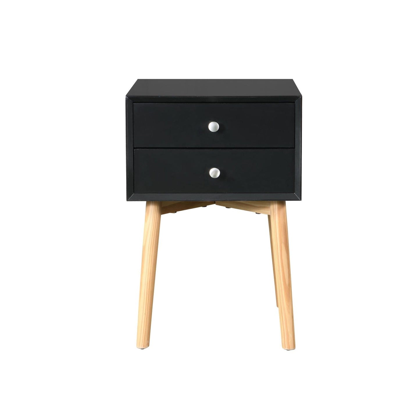 Side Table with 2 Drawer and Rubber Wood Legs;  Mid-Century Modern Storage Cabinet for Bedroom Living Room Furniture;  Black - Renee Lane Company