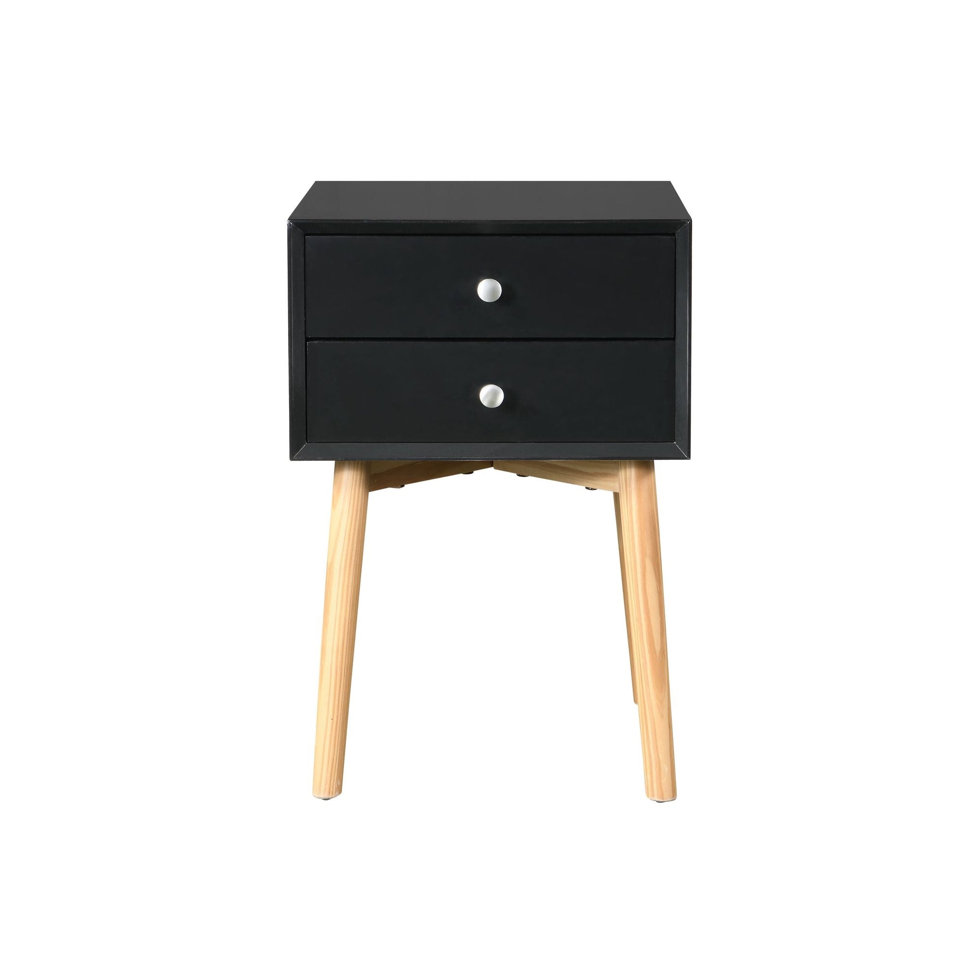 Side Table with 2 Drawer and Rubber Wood Legs;  Mid-Century Modern Storage Cabinet for Bedroom Living Room Furniture;  Black - Renee Lane Company