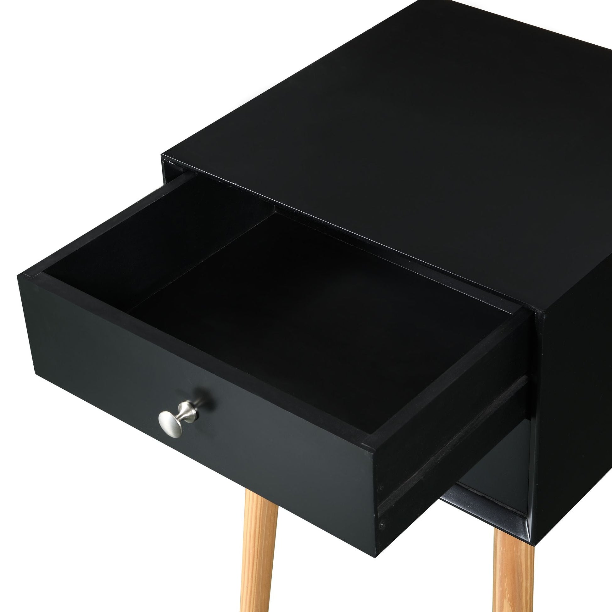Side Table with 2 Drawer and Rubber Wood Legs;  Mid-Century Modern Storage Cabinet for Bedroom Living Room Furniture;  Black - Renee Lane Company