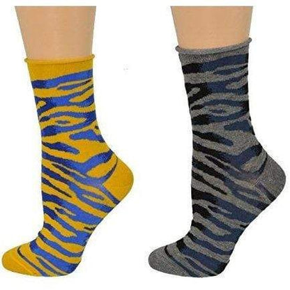 Sierra Socks Zebra Pattern Hi Anklet Casual Cotton Women's 2 Pair Pack - Renee Lane Company