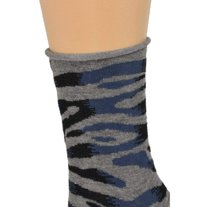 Sierra Socks Zebra Pattern Hi Anklet Casual Cotton Women's 2 Pair Pack - Renee Lane Company