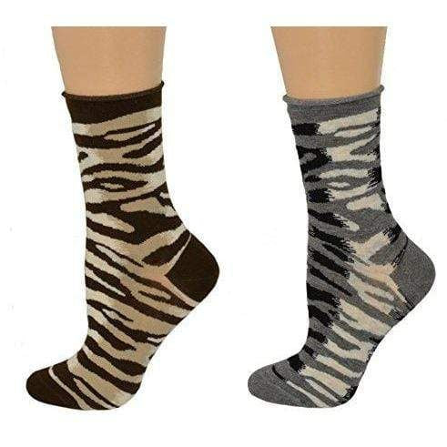 Sierra Socks Zebra Pattern Hi Anklet Casual Cotton Women's 2 Pair Pack - Renee Lane Company