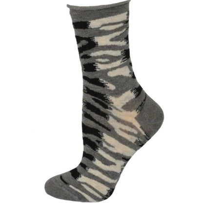 Sierra Socks Zebra Pattern Hi Anklet Casual Cotton Women's 2 Pair Pack - Renee Lane Company