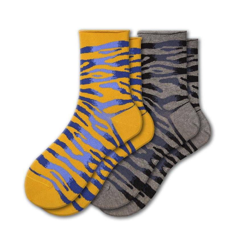 Sierra Socks Zebra Pattern Hi Anklet Casual Cotton Women's 2 Pair Pack - Renee Lane Company