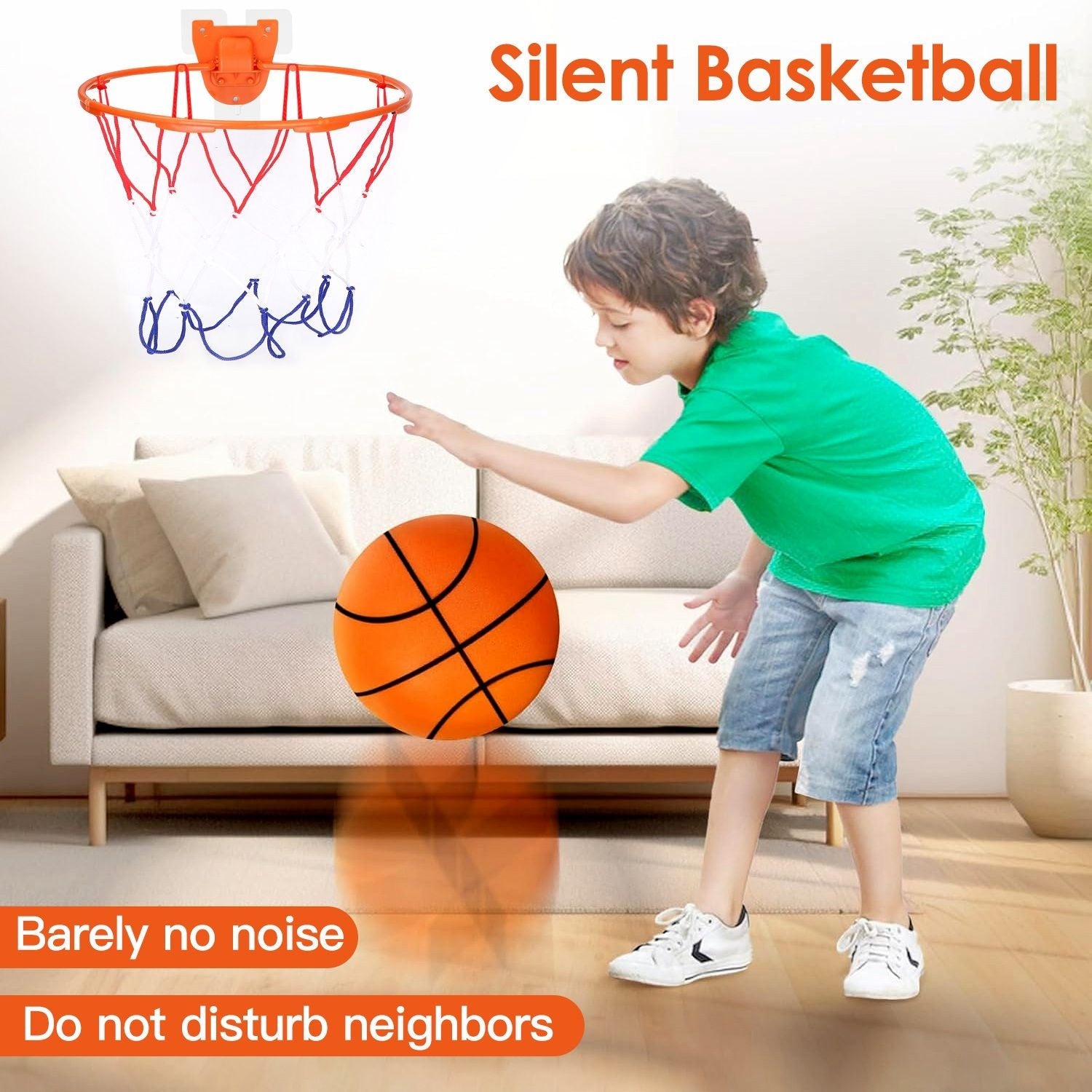 Silent Basketball with Ball Hoop Foam Bouncing Silent Basketball Uncoated High Density Foam Ball Indoor Low Noise Training Ball - Renee Lane Company