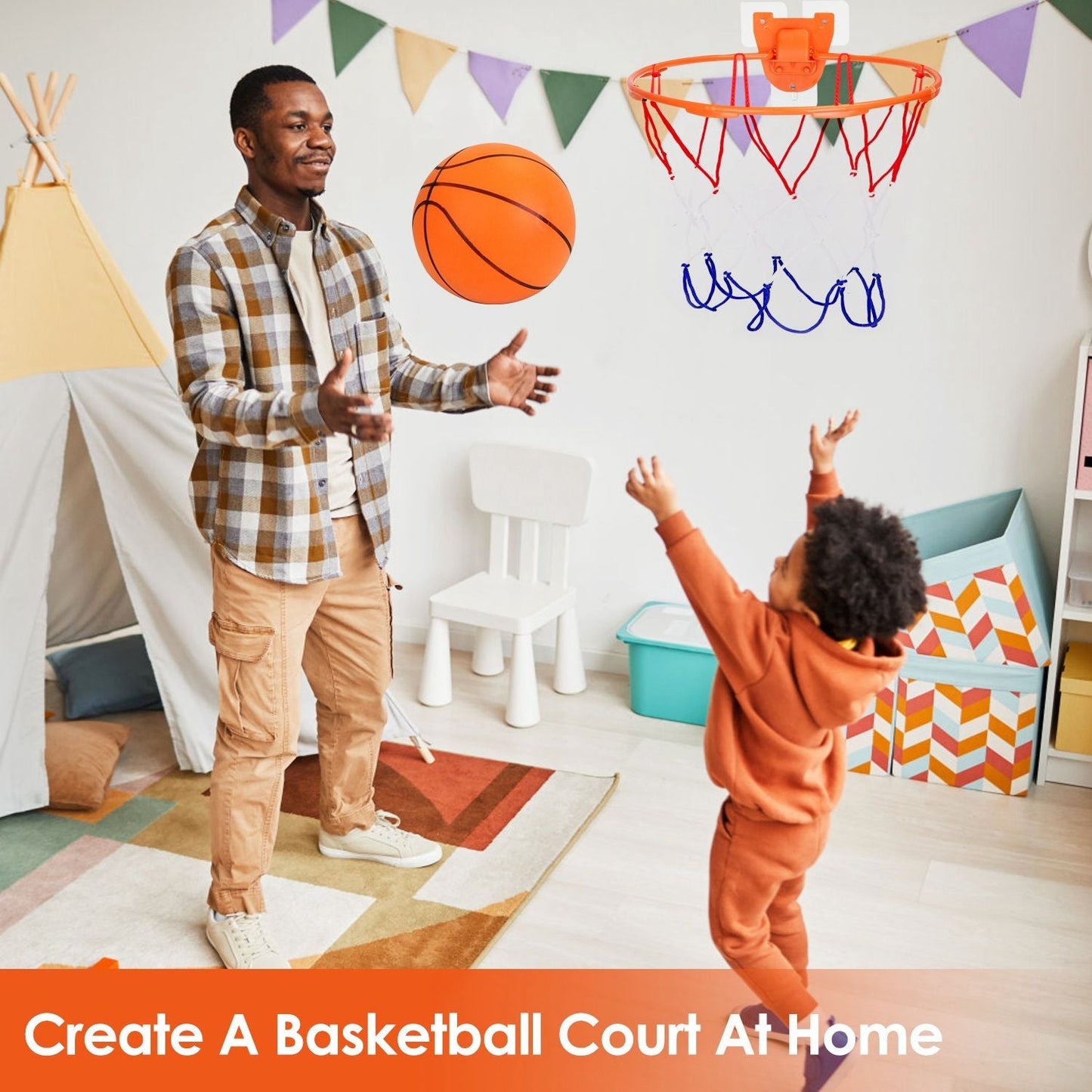 Silent Basketball with Ball Hoop Foam Bouncing Silent Basketball Uncoated High Density Foam Ball Indoor Low Noise Training Ball - Renee Lane Company