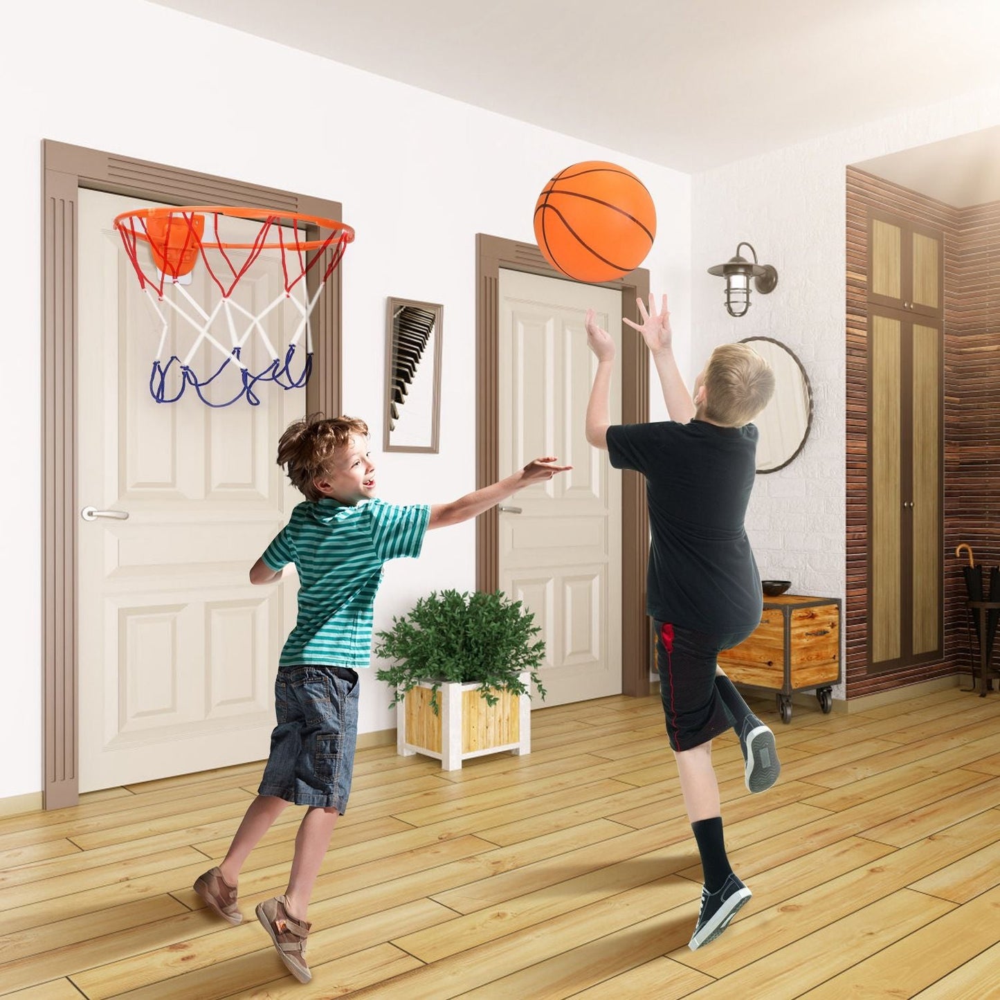 Silent Basketball with Ball Hoop Foam Bouncing Silent Basketball Uncoated High Density Foam Ball Indoor Low Noise Training Ball - Renee Lane Company