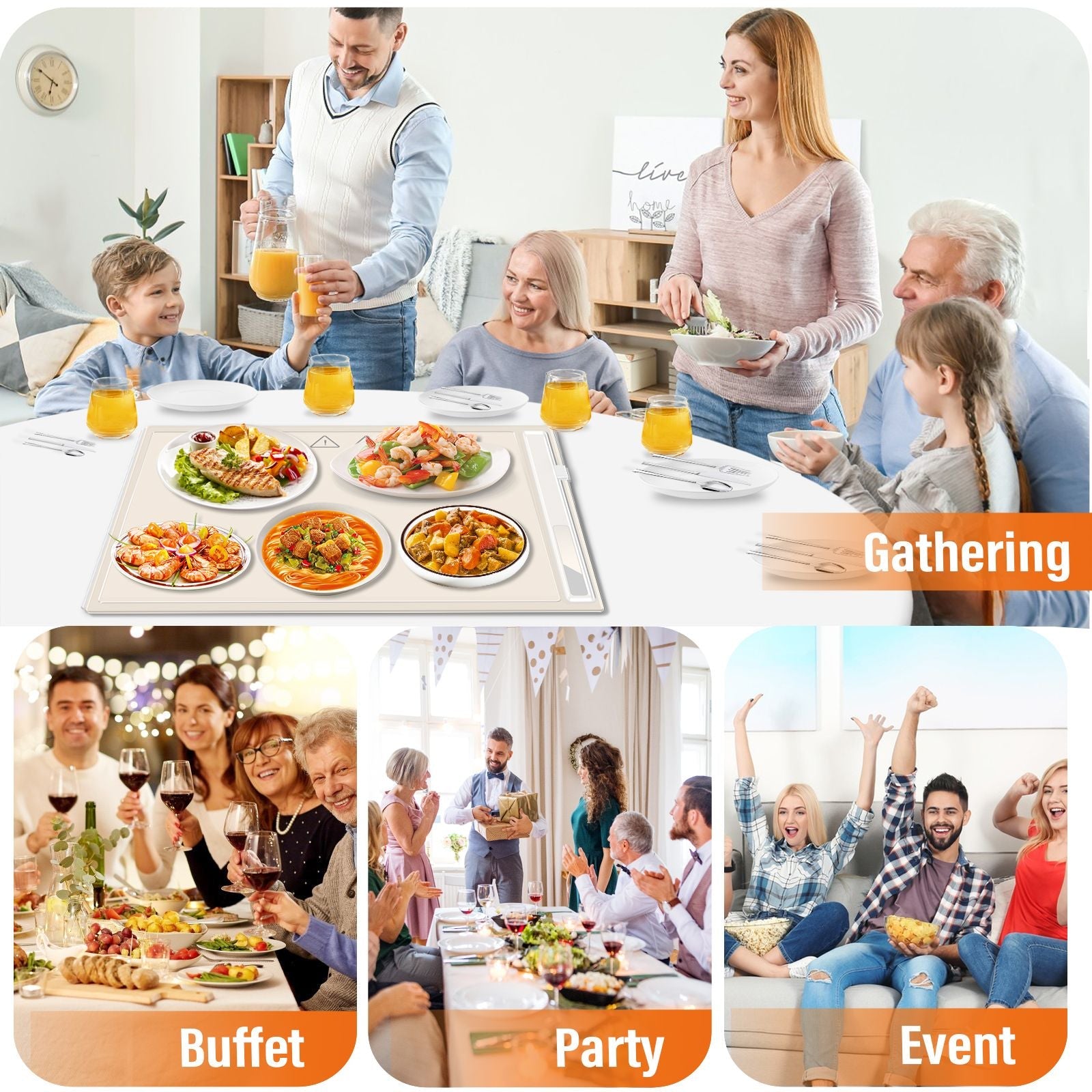 Silicone Electric Roll Up Heating Tray Food Warmers Mat Portable Hot Plates to Keep Food Warm - Renee Lane Company
