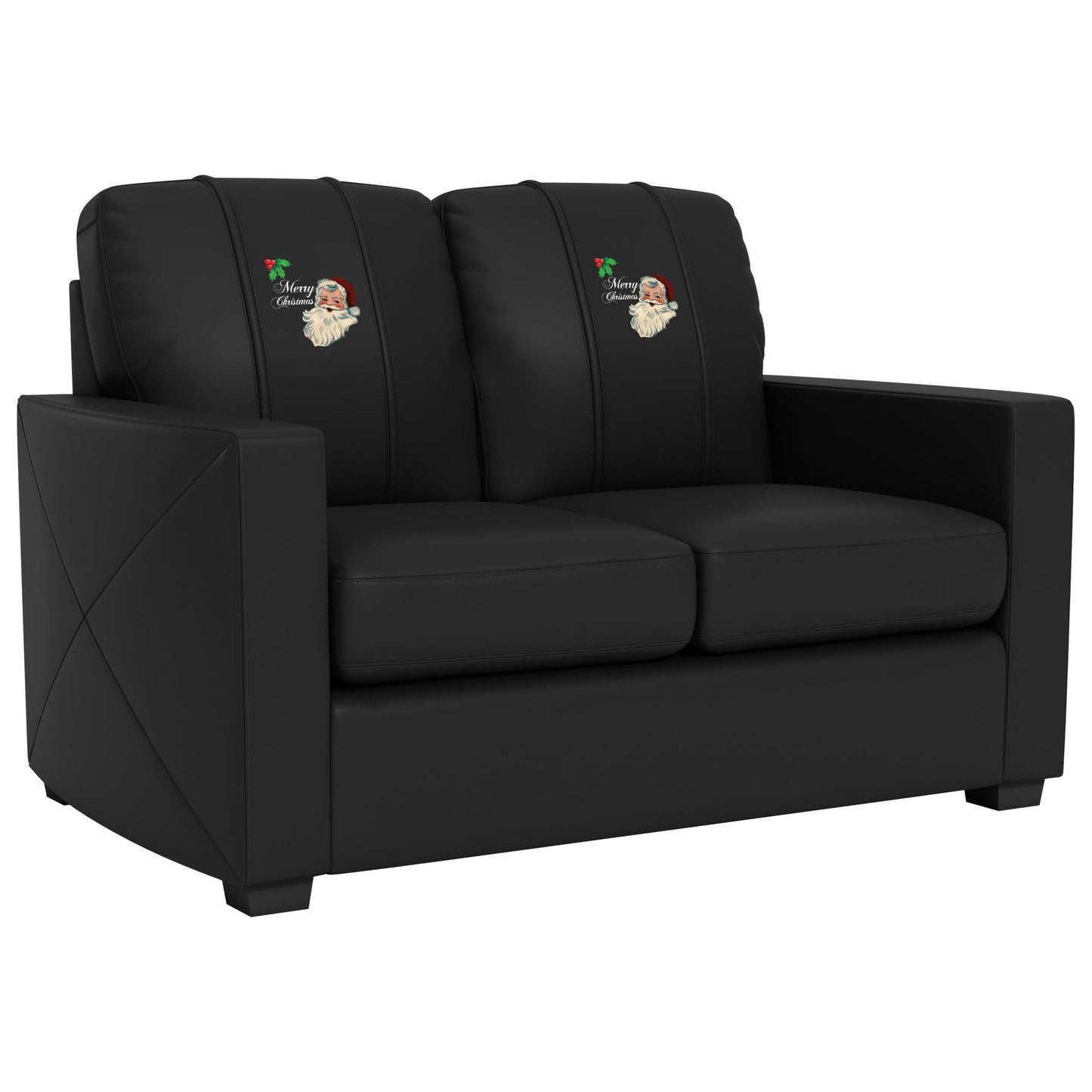 Silver Loveseat with Santa Claus Merry Christmas Logo - Renee Lane Company