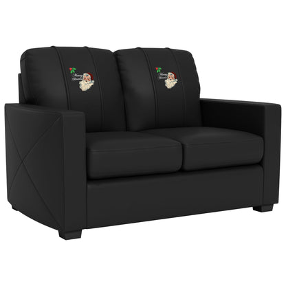 Silver Loveseat with Santa Claus Merry Christmas Logo - Renee Lane Company