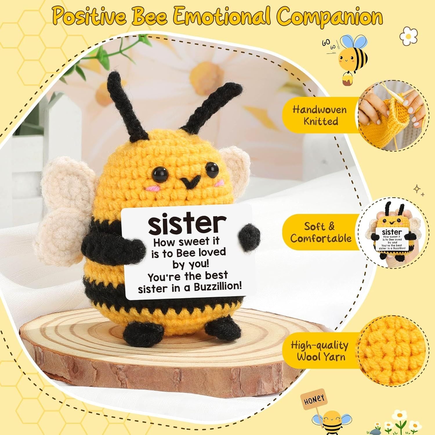 Sister Gifts for Christmas, Sister Birthday Gift, from Sis/Brother, Unique Stocking Stuffer for Women Sis Valentines Mothers Day for Her, Funny Easer Decorations, Cute Handmade Bees - Renee Lane Company