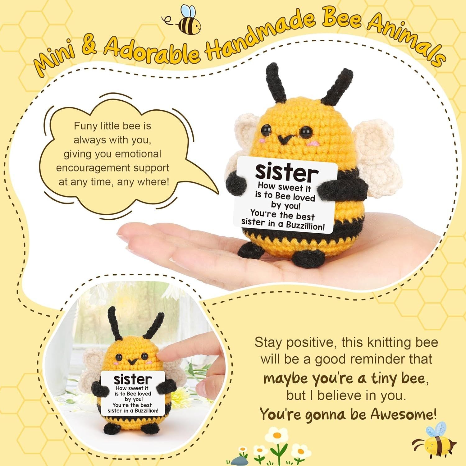 Sister Gifts for Christmas, Sister Birthday Gift, from Sis/Brother, Unique Stocking Stuffer for Women Sis Valentines Mothers Day for Her, Funny Easer Decorations, Cute Handmade Bees - Renee Lane Company